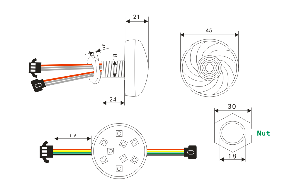 45MM 6/9LEDs RGB Pixel Light