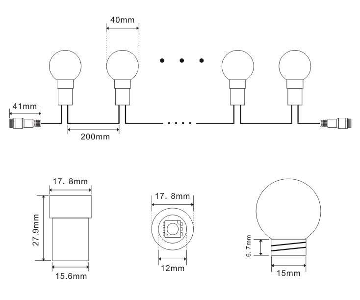 Christmas G40 Addressable Globe RGB LED Pixels Module 5V/12V